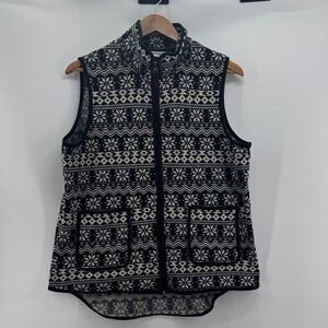 Vermont Country Store fair Isle‎ Black & Cream Snowflake Fleece Zip Vest Sz 1X